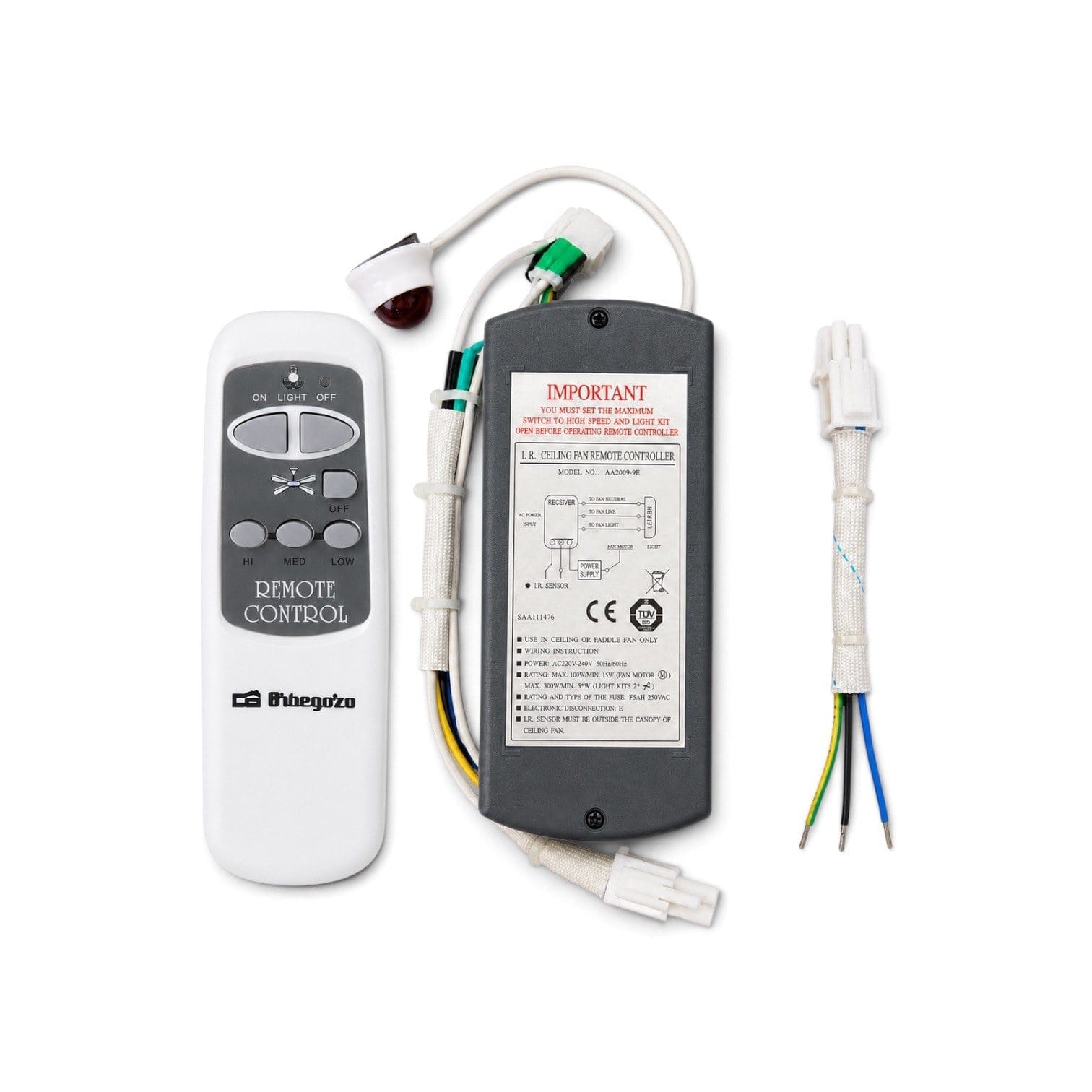 Kit de mando a distancia y receptor para ventilador de techo Orbegozo CP 50120, CP 54132, CP 79132 y otros modelos compatibles